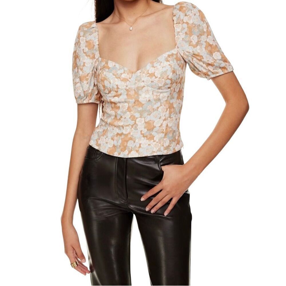 Wilfred Cream Floral Puff Sleeve Sweetheart Top